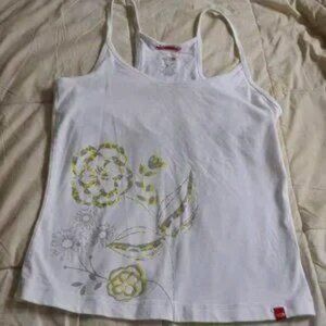 North Face Women's Tank Top Sz Small Cotton Spaghetti Strap White Yellow Floral